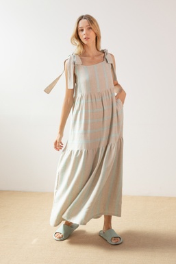 2502128 Vestido Tostado Rayas verdes