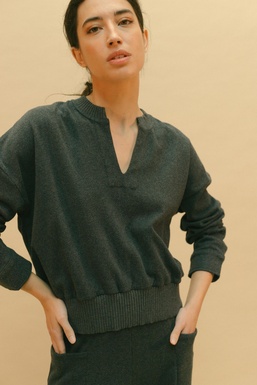 2503120 Blouse Grey Herringbone