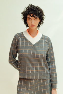 2504114 Blouse Grey squares