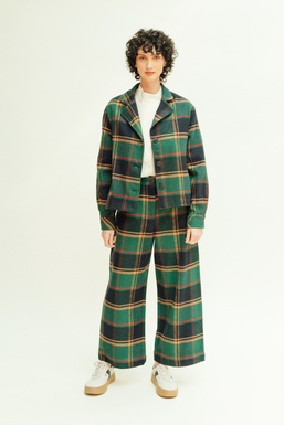 2504253Cap Short trench coat Red/ Green squares