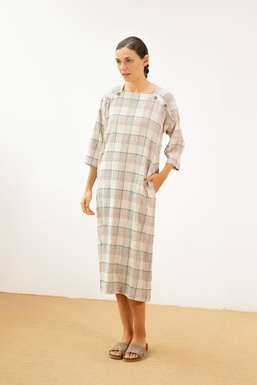 2601292 Vestido Cuadros Gris/ Rosa