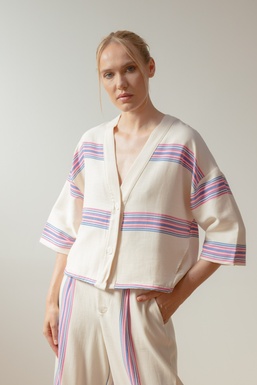 2602124ACap Kimono Rayas azul Flúor