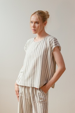 2602242 Blusa Rayas Beige Negro